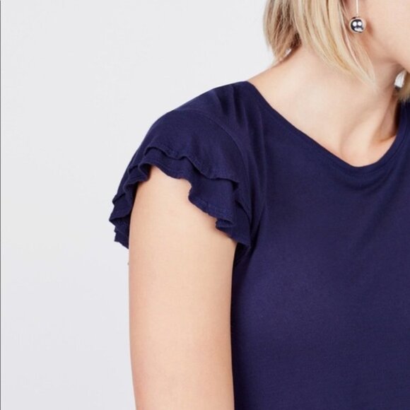NEW C&C California Super Soft Ruffle Sleeve Navy Tee Sz. M - Picture 3 of 5